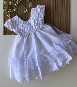 Vestido de Festa Infantil Branco Batizado Baby