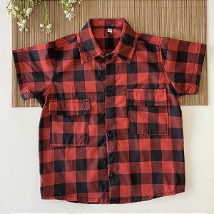 Camisa Xadrez Manga Curta Vermelha