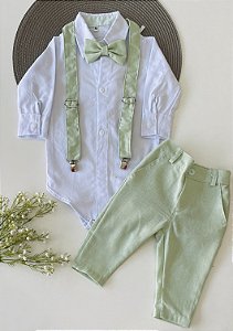 Conjunto Esporte Fino Infantil Branco com Verde Hortelã