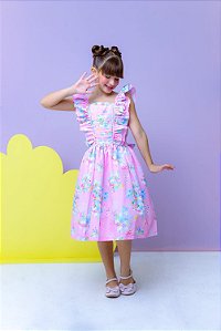 Vestido Infantil Rosa Floral Babados