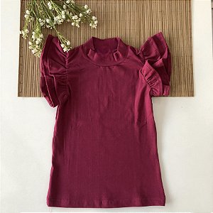 Blusa gola alta manga babadinho Vinho Marsala