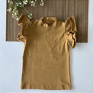 Blusa gola alta manga babadinho Mostarda