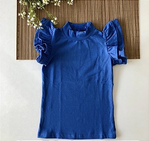 Blusa gola alta manga babadinho Azul Anil