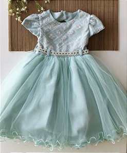 Vestido Infantil Verde Tifany Bordado