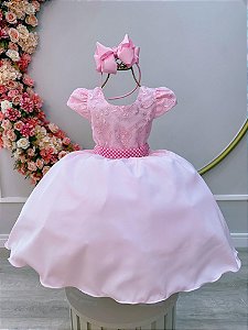 Vestido de Festa Rosa Renda no Peito