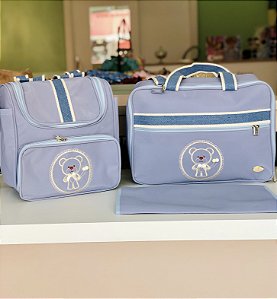 Kit Bolsa Maternidade Luxo Urso com Mochila Azul Bebê