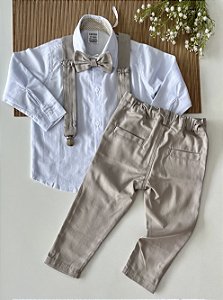 Conjunto Esporte Fino Infantil Branco com Areia Sarja