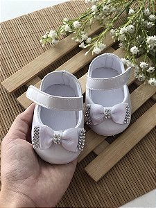 Sapatinho Laço Strass Branco