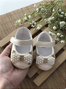 Sapatinho Laço Strass Creme
