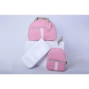 Kit Bolsa Bordada Três Peças Borboleta Rosa
