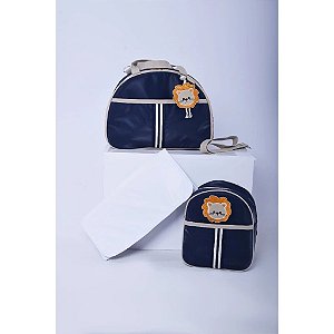 Kit Bolsa Bordada Três Peças Urso azul Marinho