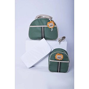 Kit Bolsa Bordada Três Peças Safari Verde Militar