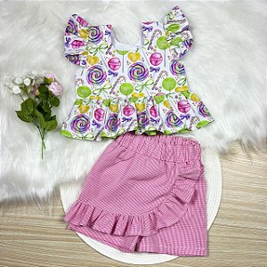 Conjunto Julia Bordado Pirulito Rosa