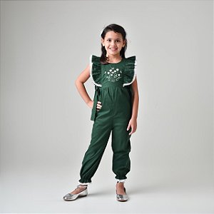 Macacão Longo Verde Luxo Bordado