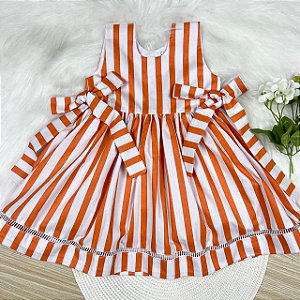 Vestido Ponto Palito Listras Laranja