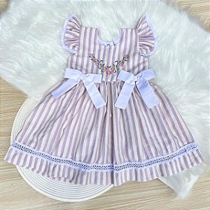 Vestido de Linho Listras Liás com Natural