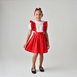 Salopete Vermelha Blusa Renda