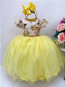 Vestido Floral Jardim Amarelo.