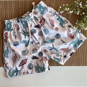 Short Infantil Masculino Tactel Tartaruga Marinha