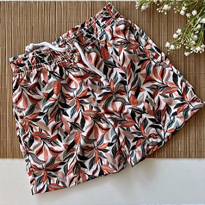 Short Infantil Masculino Tactel Elastano Folhas Laranja