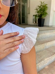 Cropped Canelado Branca com tule