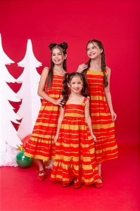 Vestido Longo Karen Vermelho e Dourado