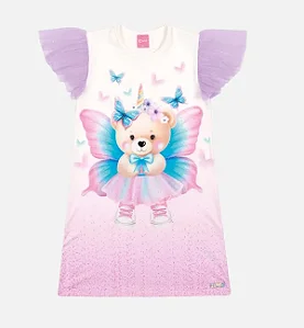 Vestido Rosa Ursa Unicórnio Cinti
