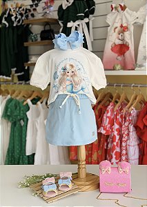 Conjunto Blusa e Short Saia Natural com Azul Aurora Cinti