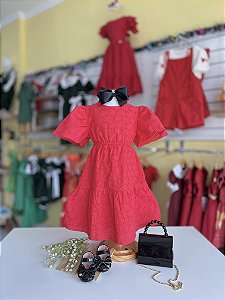 Vestido Infantil de Renda Vermelho Marte Cinti