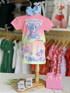 Conjunto Blusa e Short Saia Rosa Barbie Candy Cinti