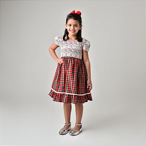 Vestido Xadrez Vermelho com Renda
