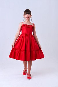 Vestido Infantil Vermelho Alças Babado