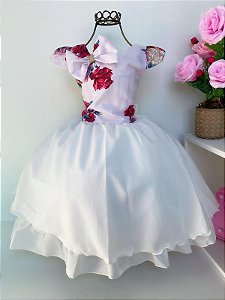 Vestido Infantil Marfim Floral Luxo