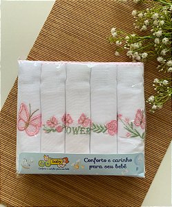 Fralda Bordada Aconchego Flores Rosa
