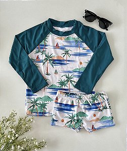 Conjunto de Praia Infantil Proteção Solar Mar Verde