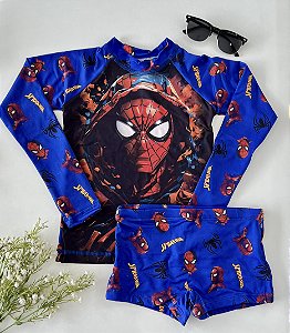 Conjunto de Praia Infantil Proteção Solar Homem Aranha Azul
