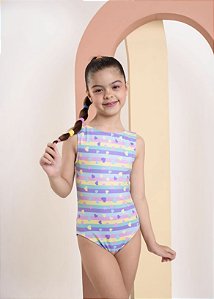 Maiô Alças Corações Arco Iris Rosa