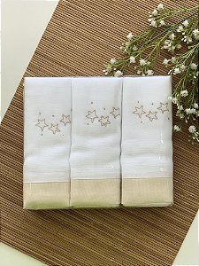 Kit Fralda Luxo 3 Peças Bordada Unissex Estrela