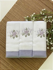 Kit Fralda Luxo 3 Peças Bordada Lilás