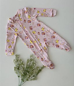 Macacão de ziper Malha Marisol Rosa Pássaros