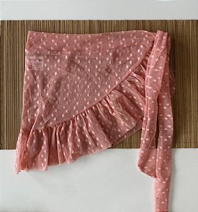 Saída de Praia Saia Tule Coração Rosa Claro A
