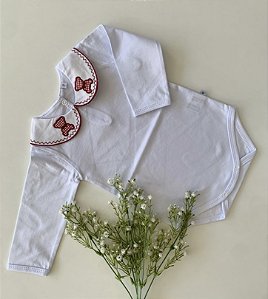 Body de Luxo Urso Xadrez Bordado Vermelho