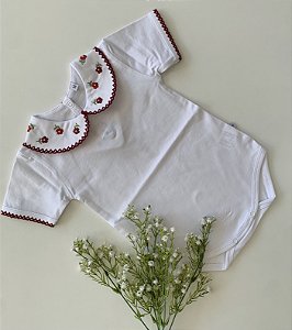 Body de Luxo Flores M/C Picueta Vermelho Tamanho: M