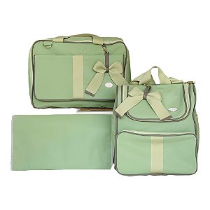 Kit Bolsa Maternidade Luz Verde Bebê com fitas Listras Cinza