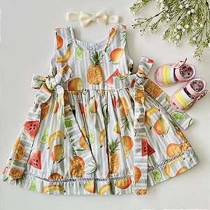 Vestido Ponto Palito Tropical Frutas