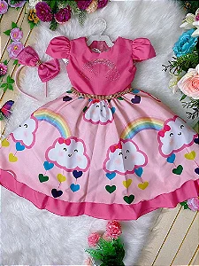 Vestido de Festa Temático Chuva de Bençãos Pink
