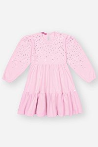 Vestido Manga Longa Rosa Plie Strass Cinti
