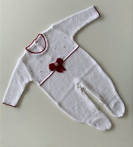 Macacão de tricô Pérolas Branco com Vermelho