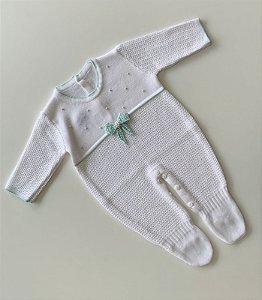 Macacão de tricô Pérolas Branco com Verde