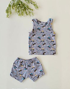 Conjunto Bebê Regata + Short Cotton Premium | Estampa Safari Carros